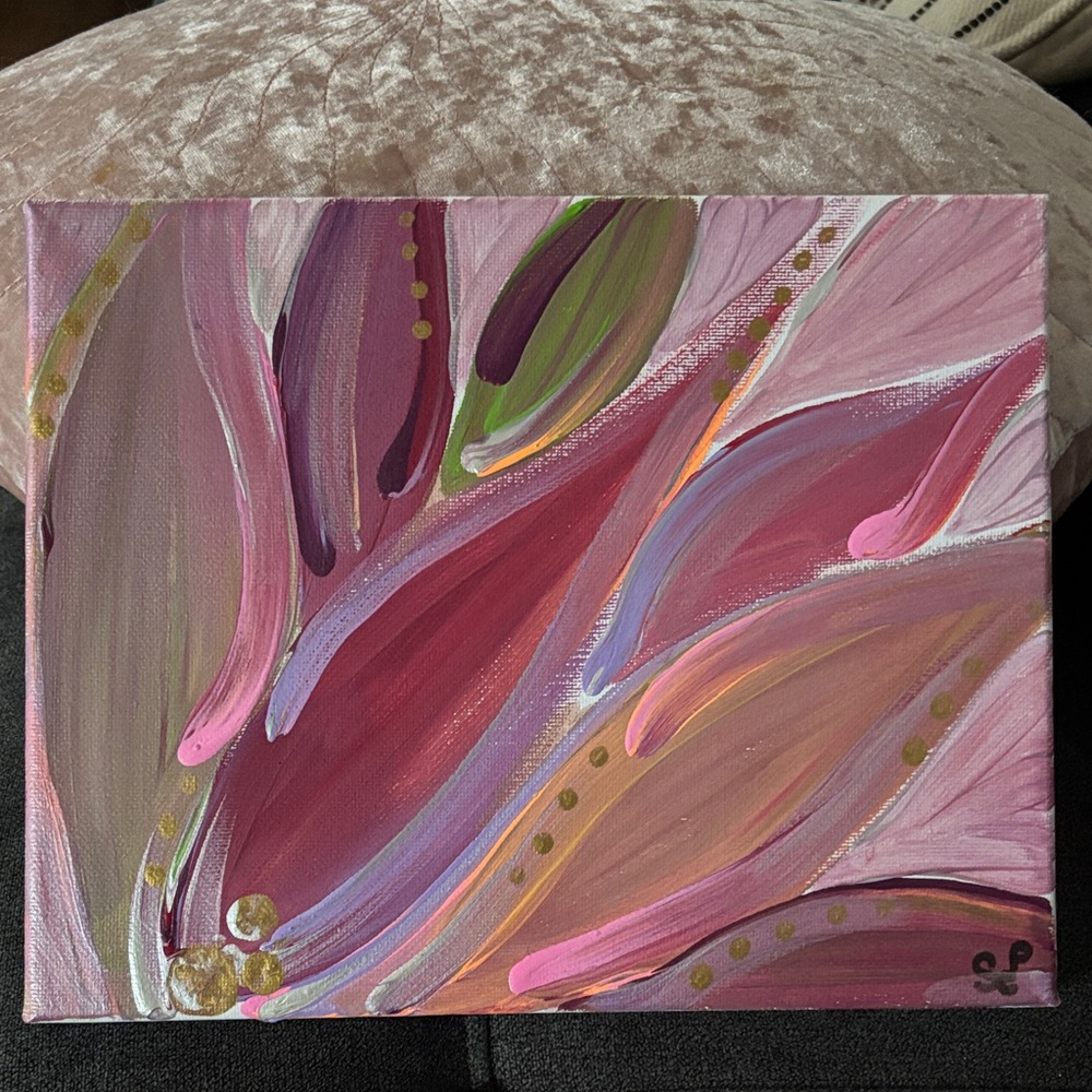 Mauve Lily - Floral Wave Canvas Art - Pink, Mauve & Green - hand painted